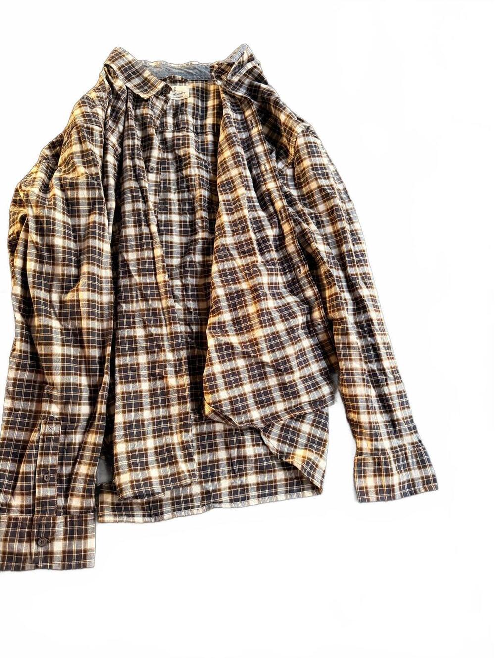 Mutual Weave XXL Brown and Cream Plaid Button-Up Shirt, Casual Fit